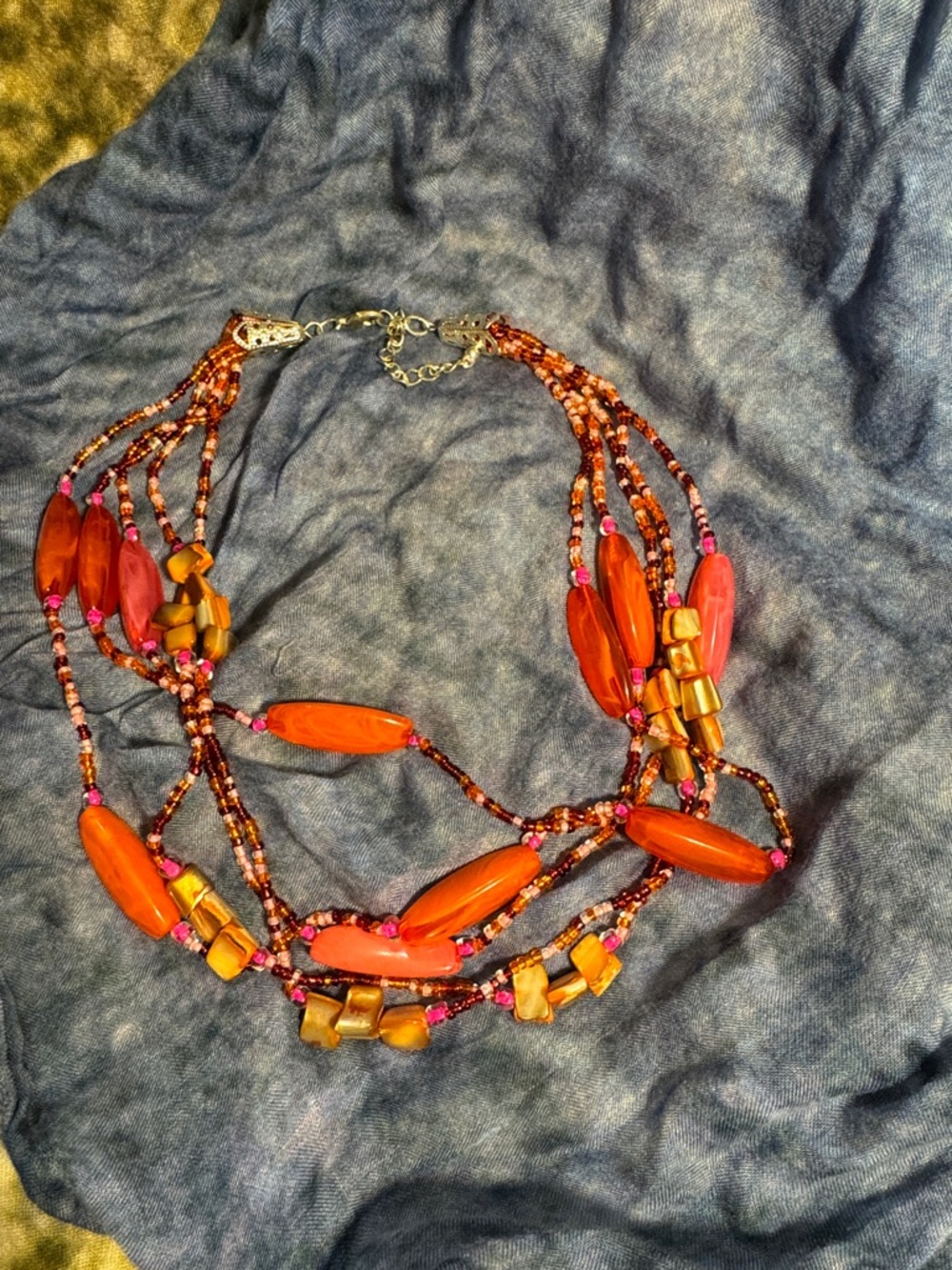 Multi-Strand Orange Bead Statement Necklace/matching earrings-Women's Jewelry